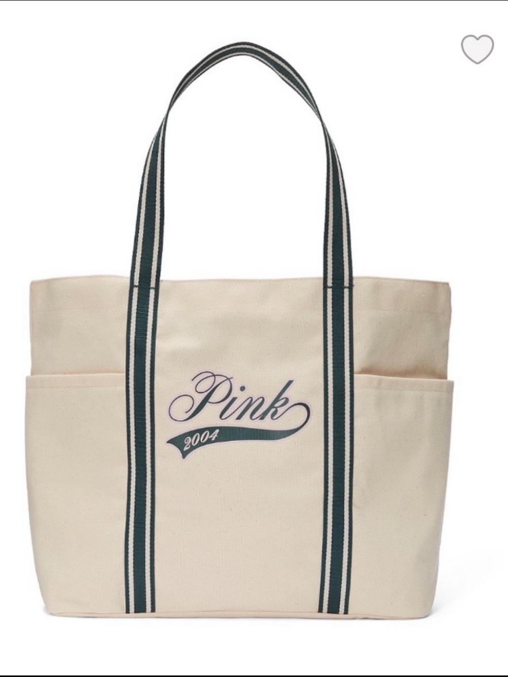 NWT PINK Victoria's Secret Cream Canvas Tote with Green Striped Handles
